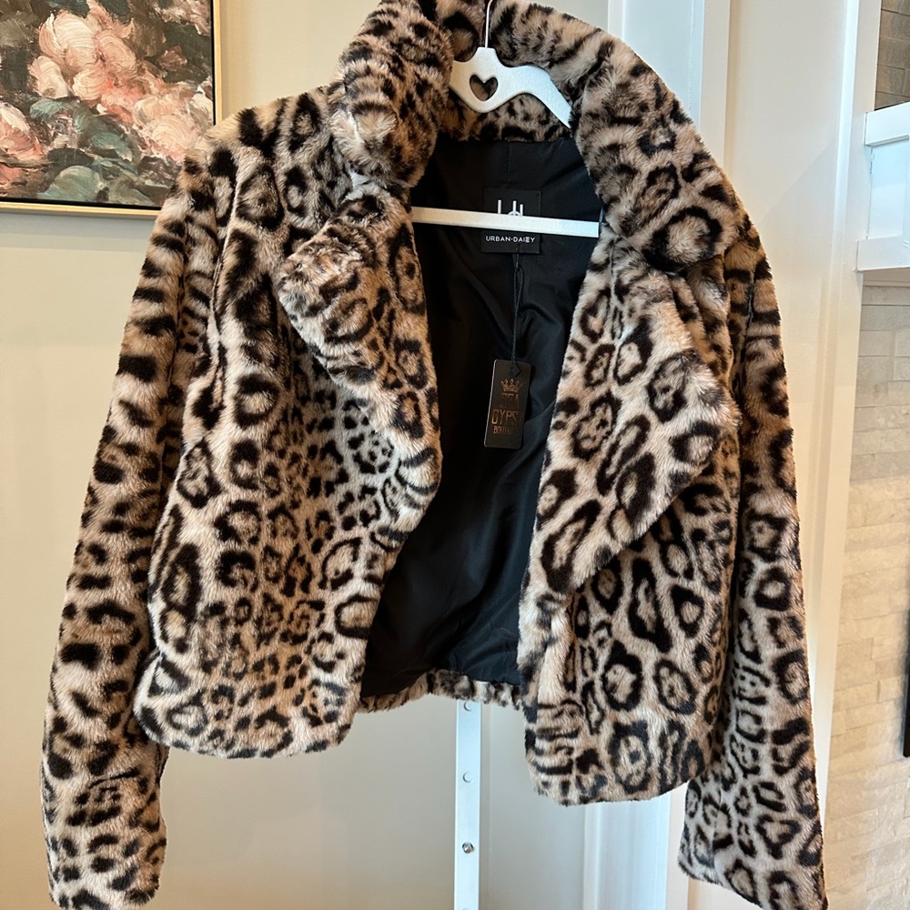 Leopard Print Faux Fur Jacket in Brown and Black